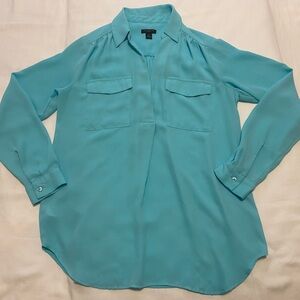 Ann Taylor Petite Turquoise Long Sleeve Blouse with Pockets Size XSP